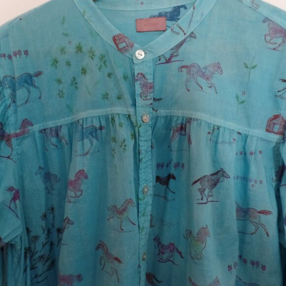 MOTHER The New To Town Horse Anthropologie  Turquoise Shirt Tunic  Dress - Picture 6 of 9